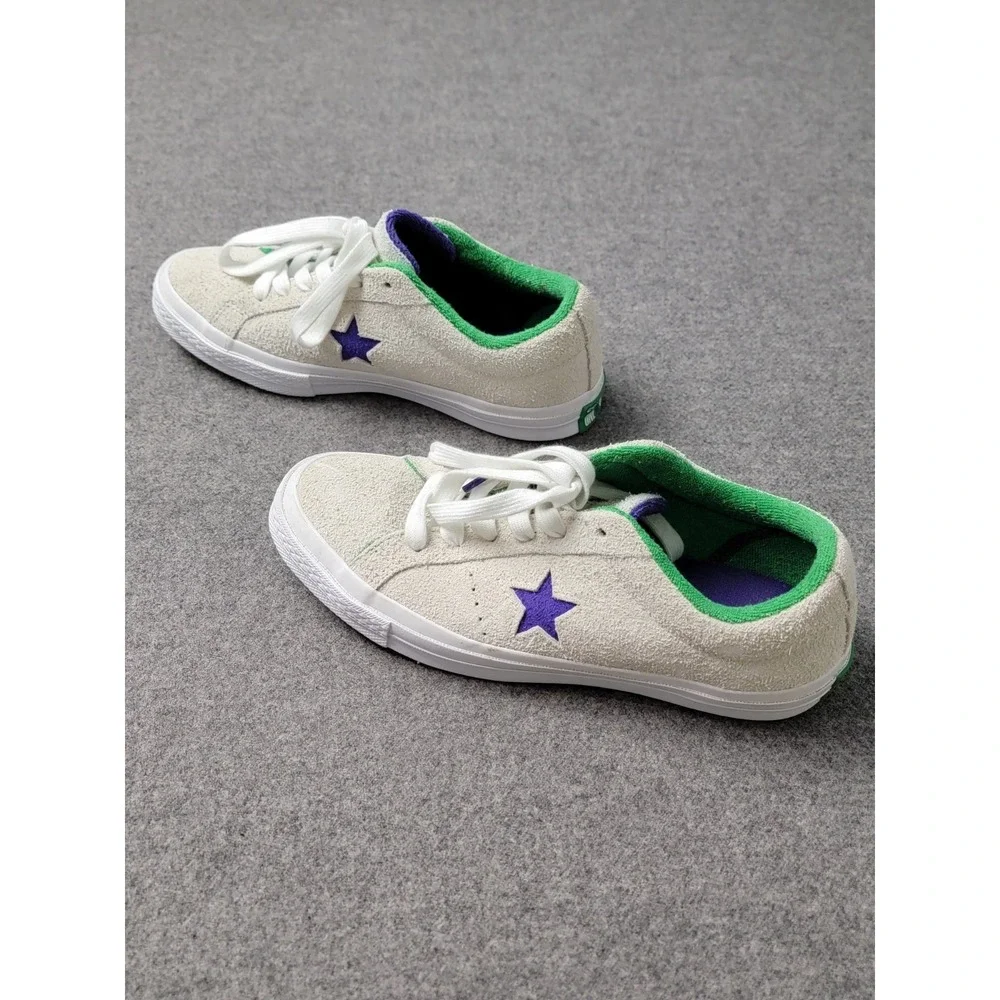 Converse One Star Low Suede Sneakers White Green Purple Men's 6 Women's‎ 8 - Picture 2 of 7